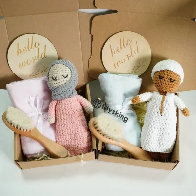 ToysKing Handmade Crochet Cotton Baby Teeth Box Newborn Baby Bath Party Shower Gift Set Islamic Gifts Boy Girl Brush 100%