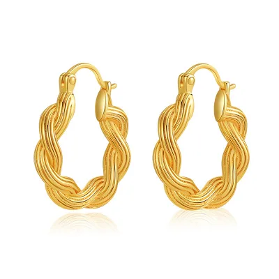 2025 Hot Selling Romantic Woman Lady Fashion Gold Plated Brass Chunky Twisted Rope Hoop Fashion Earrings