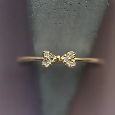 Elegant Design S925 Sterling Silver Plated 14K Gold Ring Exquisite Zircon butterfly Knot Ring for Women