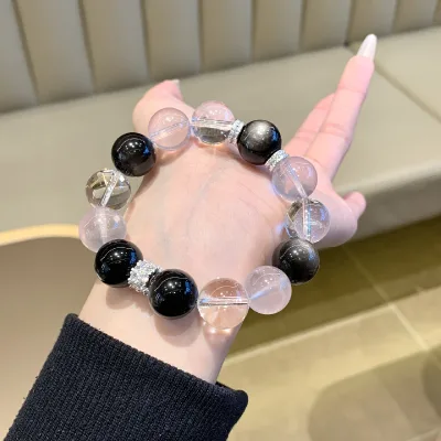 Natural crystal obsidian crystal design bracelet, large particle smoky quartz crystal bracelet, pink crystal DIY jewelry