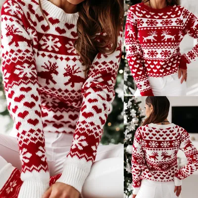 Wholesale New Knitted Sweater Female Elk Snowflake Custom Ugly Christmas Sweater Women