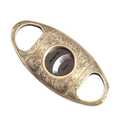 Custom Logo Classic Luxury Carving Pattern Cigar Cutter Sharp Stainless Steel Blade Cigar Knife Scissor