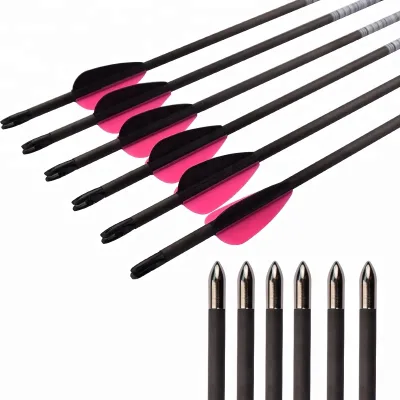 Wholesale Price Shooting Equipment 100% Carbon Fiber Shaft Bow and Arrow with 1 Black Vane 2 pink Vanes Arrows