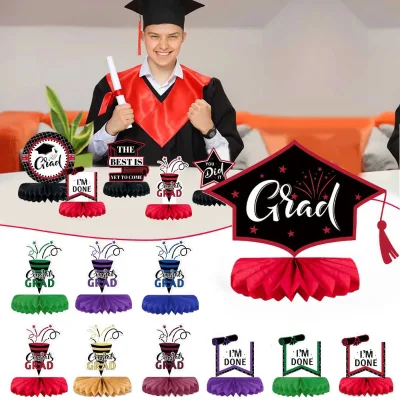 Modern Style Doctoral Hat Honeycomb Ornament Desktop Decoration Paper Fan Honeycomb Ball for Graduation Party