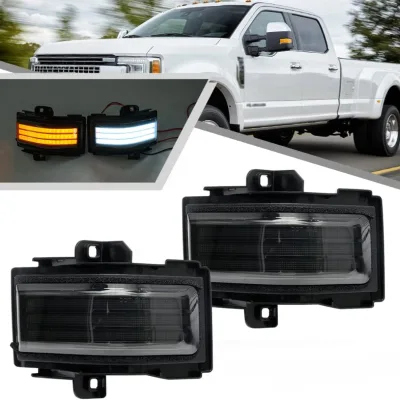 Sequential LED Side Mirror Marker Light Amber Dynamic Blinker Indicator Turn Signal Light White Driving/Running Light Smoke Lens