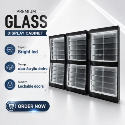 LED Lighting Single Side Graded Card Showcases Display Wood Stands With Sliding Lockable Doors for Retail Trading Card Store