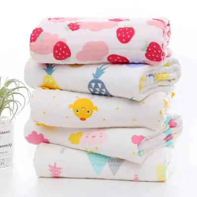 Custom Print Design Bamboo Cotton Baby Muslin Swaddle Blanket High Density Baby Wrap Towel Blanket