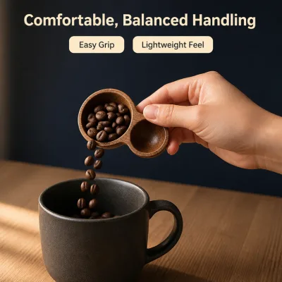 Wooden Double Ended Measuring Spoon Figure 8 Shape Natural Wood 2 Bowls Tea Coffee Matcha Sugar Scoop Handmade Kitchen Home