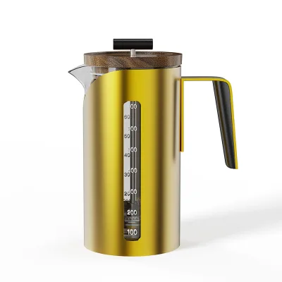 DHPO Gold French Press Borosilicate Glass Stainless Steel Silicone Handle Portable 800ml Capacity for Coffee Tea Includes Lid