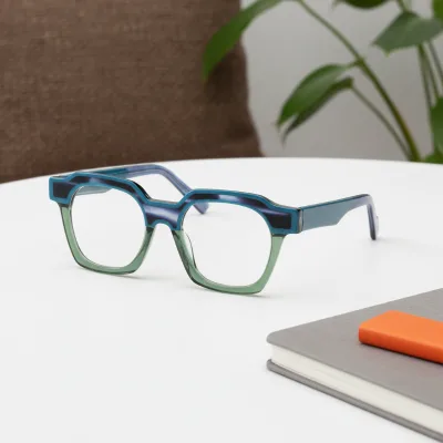 Wholesale Vintage Fashion Patchwork Color Art Polygonal Eyewear Optical Frame Acetate Eyeglasses Frames Customized Logo