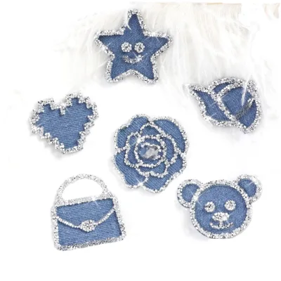 Embroidered Eco-Friendly Iron-On Star Shape Denim Base Cloth Patch for Hats