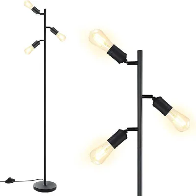 Modern 3-Light Tree Floor Lamp Hotel Matte Black Iron Body with Movable Joint Creative Design for Living Room