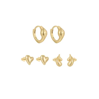 s925 sterling silver classic design geometric smooth conical teardrop heart shaped stud hoop earrings