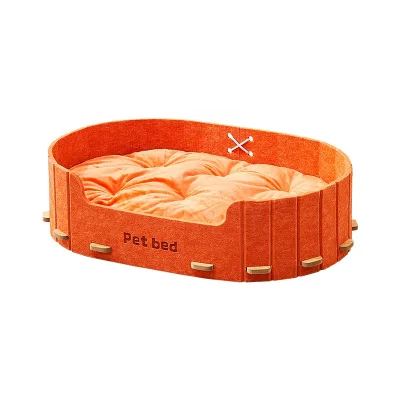 Large XL Eco-Friendly Cat Bed Pet Kennel Solid Pattern Winter Warm Half Surrounded Oval Scratch Board 100% Cotton Fill Cloth