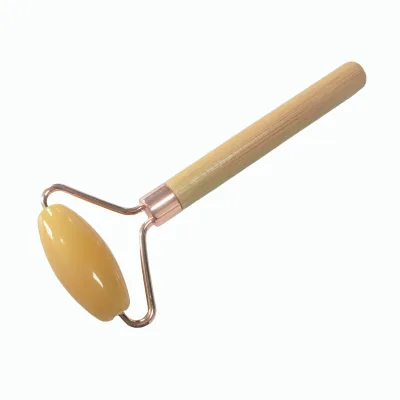 Hot Sale Yellow Glass Roller Ball Massager Bamboo Long Handle, Reusable Face Lifting & Wrinkle Smoothing Tool