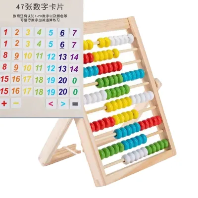 Wooden Ten Rows Calculation Rack for Kids Learning Math Toy Colorful Calculating Frames