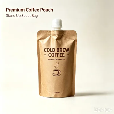 Custom Printed Kraft Paper Stand up Spout Pouch Food Grade Recyclable Liquid Cold Brew Coffee Flexible Packaging Bag With Spout