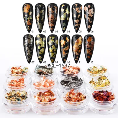 12 colorful autumn leaves nail sticker holographic foil nail accessories