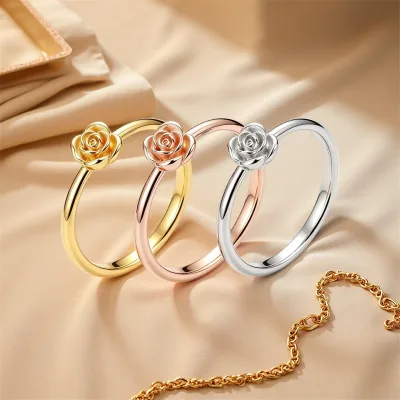 Waterproof Light Luxury Stainless Steel Flower Fashion Fine Ring for Women 18k Gold Plated Sweet Finger Jewelry Gift