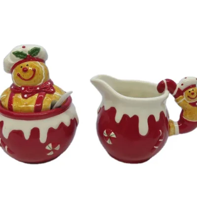 Christmas Gingerbread Sugar Jar with Lid & Creamer, Custom Ceramic Creamer Set