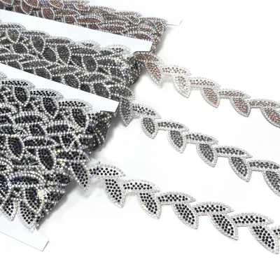New DIY Iron-On Iridescent Resin Shoes Dress Decorations Leaf Rhinestone Trimming Band Applique Crystals for Garments Bags Club