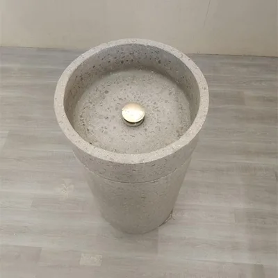 Handmade Light Grey Cement Round 26cm Durable & Easy Cleaning Modern Bathroom Sink Countertop Wash Basin for Hotels