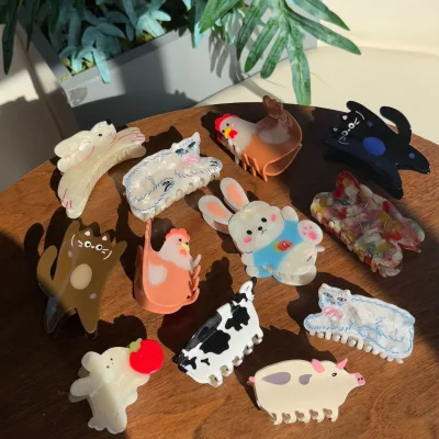 New Acetate Cow Scratch Hair Claw Small Hair Clip Fashion Daily Use Girl Animal Hairpin Accessories