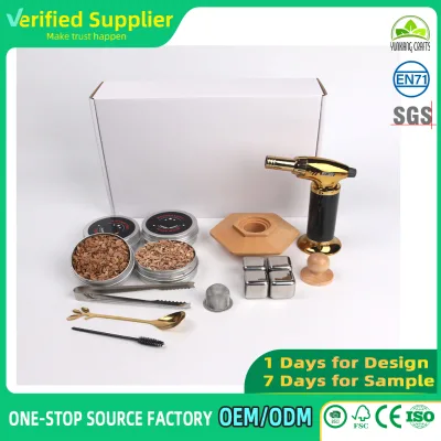 Factory Wholesale Hexagon Beech Wood Cocktail Smoker Set With Torch Lighter All Accessories Support Custom Logo Gift Packaging