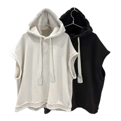 Solid Color New Men's Hooded Tank Tops Jersey Fabric Loose Fit Casual Hip Hop Style
