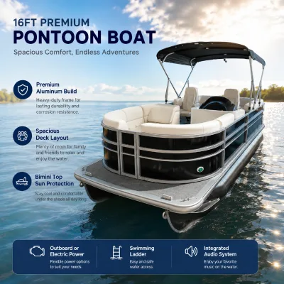 Professional 16FT Aluminum Pontoon Boat with Premium Marine Design and Multiple Size Options for Family and Commercial Use