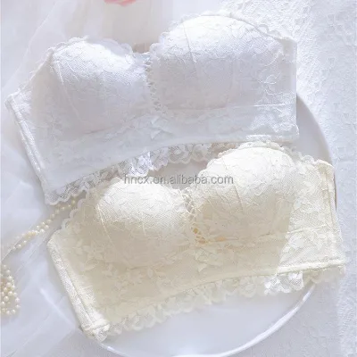 Cx8700 Japanese Sweet Strapless Palm Cup Lace Ladies Lingerie Push-ups Anti Sag Wireless Women's Bra