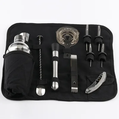 Cocktail Bartender Kit Tote Bag 12 Pieces Cocktail Bartender Kit Cocktail Shaker Jigger Bar Spoon Muddler Strainer Bottle Opener