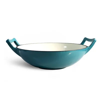 Chinese Traditional Round Cast Iron Mini Serving 32/34/36 CM Wok With Wooden Cover up Cast Iron Preseasoned Wok