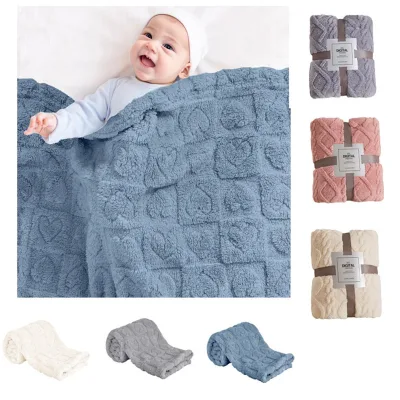 Hot Sale Baby Plush Blanket Thickened Solid Color Jacquard Flannel Soft Coral Fleece Kids Throw Blanket