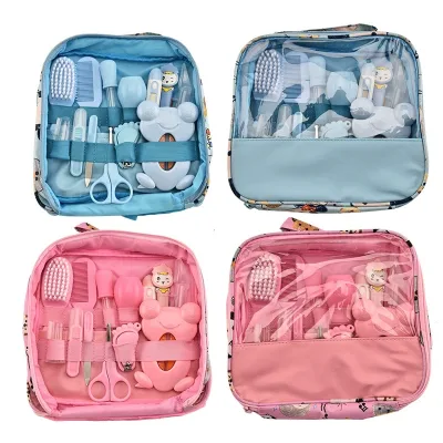 Plastic Baby Grooming Kit 13-Piece Infant Nasal Aspirator & Nail Clipper Set Daily Cleaning Care Bag