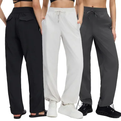 Women Adjustable Cuff Sports Pants Drawstring Lightweight Quick Dry Ladies Loose With Pockets Yoga Fitness Pants
