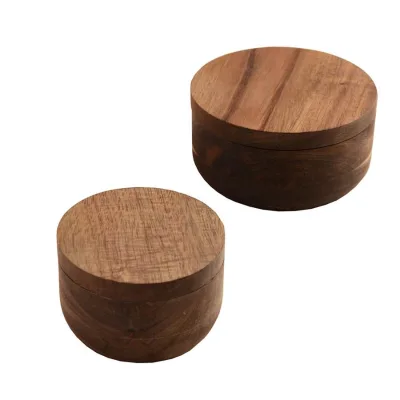 Custom Service Round Acacia Wood Jar Wooden Spices Storage Container for Kitchen