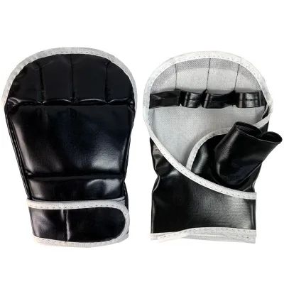 Cowhide Tiger Claw Gloves UFC Sanda Fighting Muay Thai Training 6oz 8oz Black PU Kickboxing MMA Adult Half Finger Boxing Gloves