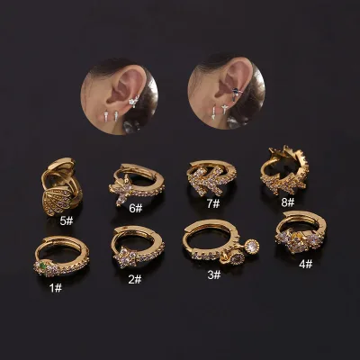 Latest Leaf Snake Crown Butterfly Shape CZ Dangle Huggie Hoop Earring Helix Tragus Rook Daith Piercings Women