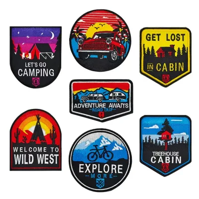 Wholesale Custom Handmade Embroidered Rectangle Woven Iron-On Patch for Caps & Hats-Outdoor Adventure Camping Trail Use