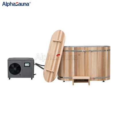 Alpha Sauna Cold Plunge and Chiller Cedar Cold Plunge Barrel 1 Person With Ladder Ice Bucket