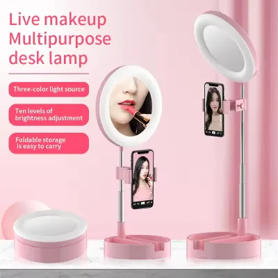 RTS Bulk Mixed Order Multifunctional Folding Cosmetic Mirror Desktop Mirror Selfie Ring Light Live Broadcast Bracket