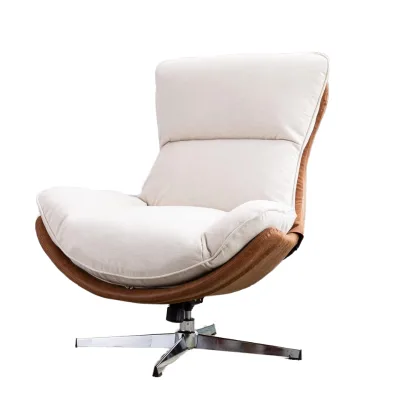 Swivel Lounge Chair Upholstered High Back Accent Chair Solid Birch Frame Tufted Back Comfy Modern Living Room Beige