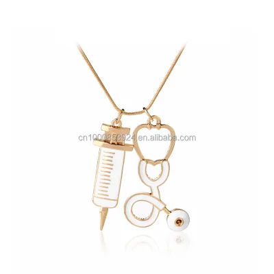 Medical Stethoscope Syringe Necklaces for Nurse/Doctor Heart Collar Chain Necklace