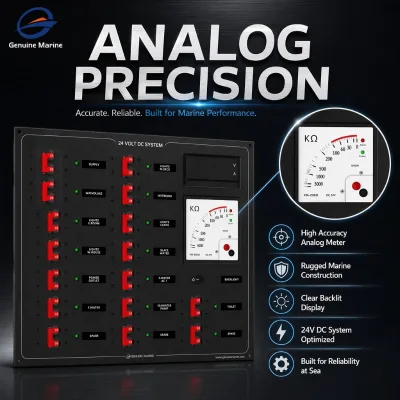 Professional 24V DC Marine Switch Panel with Precision Analog Ampere Meter for Boat Power Distribution Monitoring and Circuit