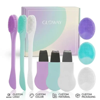 Wholesale 2-in-1 Manual Blackhead Scraper Tool Dual Ended Stainless Steel Pore Cleaner Silicone Facial Cleaning Brush Kit