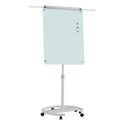 KBW Standing Glass Mobile Whiteboard Whiteboard Flip Chart Easel in White