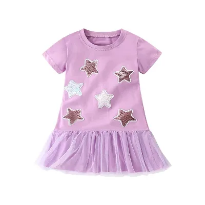 BKD 2025 Wholesale Eco-Friendly OEKO Cute Summer Girl Purple Star Short Sleeved Customizable Color and Fabric Mesh Skirt