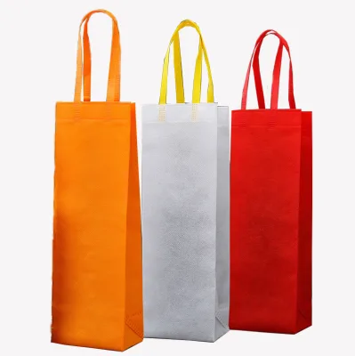 Eco Friendly Reusable Non-woven Wine Bag Custom Size Print Logo Single Wine Bottle Carrier Bag with Handle