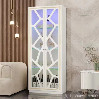 Elegant Wine Cabinet Locker Display 1709 Lighting Piano Paint High Quality High Density Board High Quality Glass Wine Rack